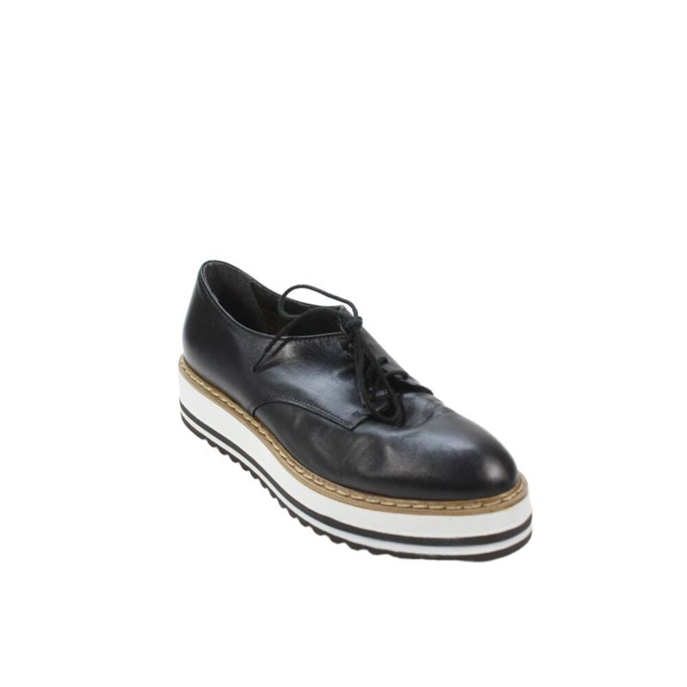 Summit Womens Lace Up Leather Platform Oxfords Black White Size 39
